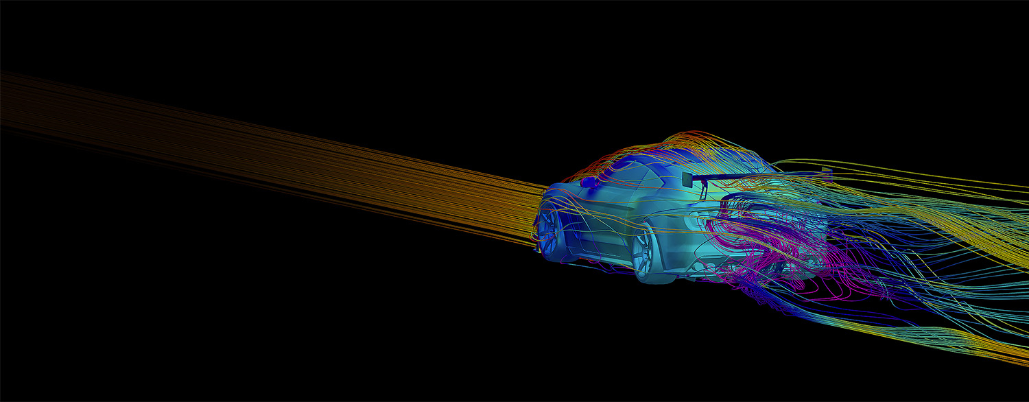 CFD streamlines over the S550 Mustang with rear diffuser