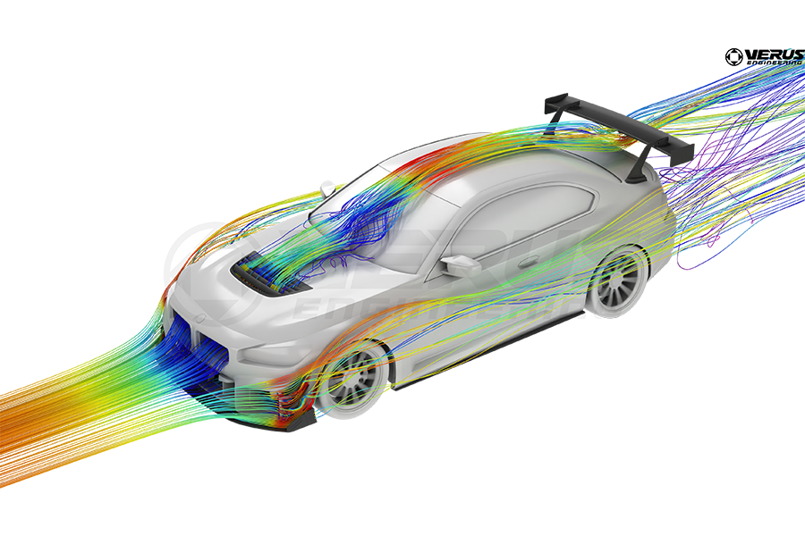 Airflow simulation for a BMW M2 with an aftermarket wing