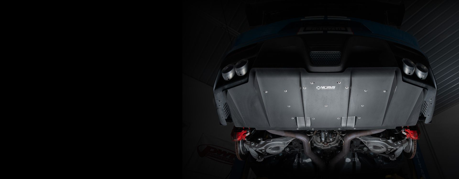 Verus Rear Diffuser installed on a S550 Mustang, underside view