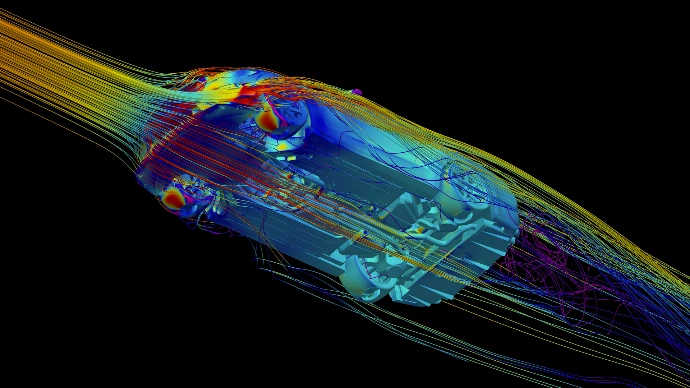 CFD airflow simulation of the Ford Mustang Shelby GT350 underbody with the Flat Underbody Panel Kit