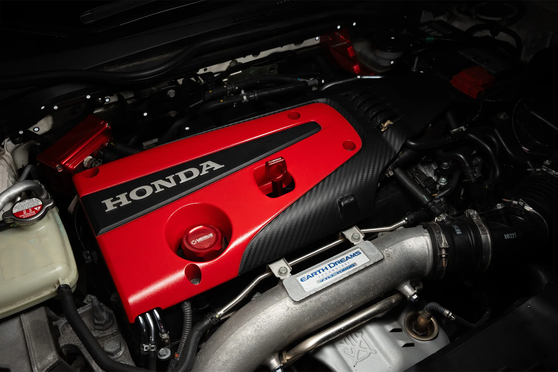 Verus dipstick handle installed in a Honda Civic Type R engine bay